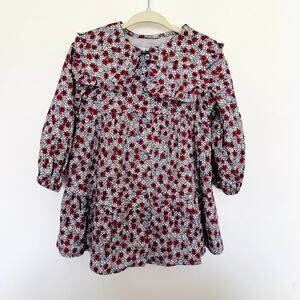 Zara Red Floral Long-Sleeve Casual Dress